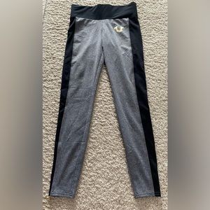 XS True Religion Woman’s Sequin Logo Performance Activewear Leggings Black/Grey